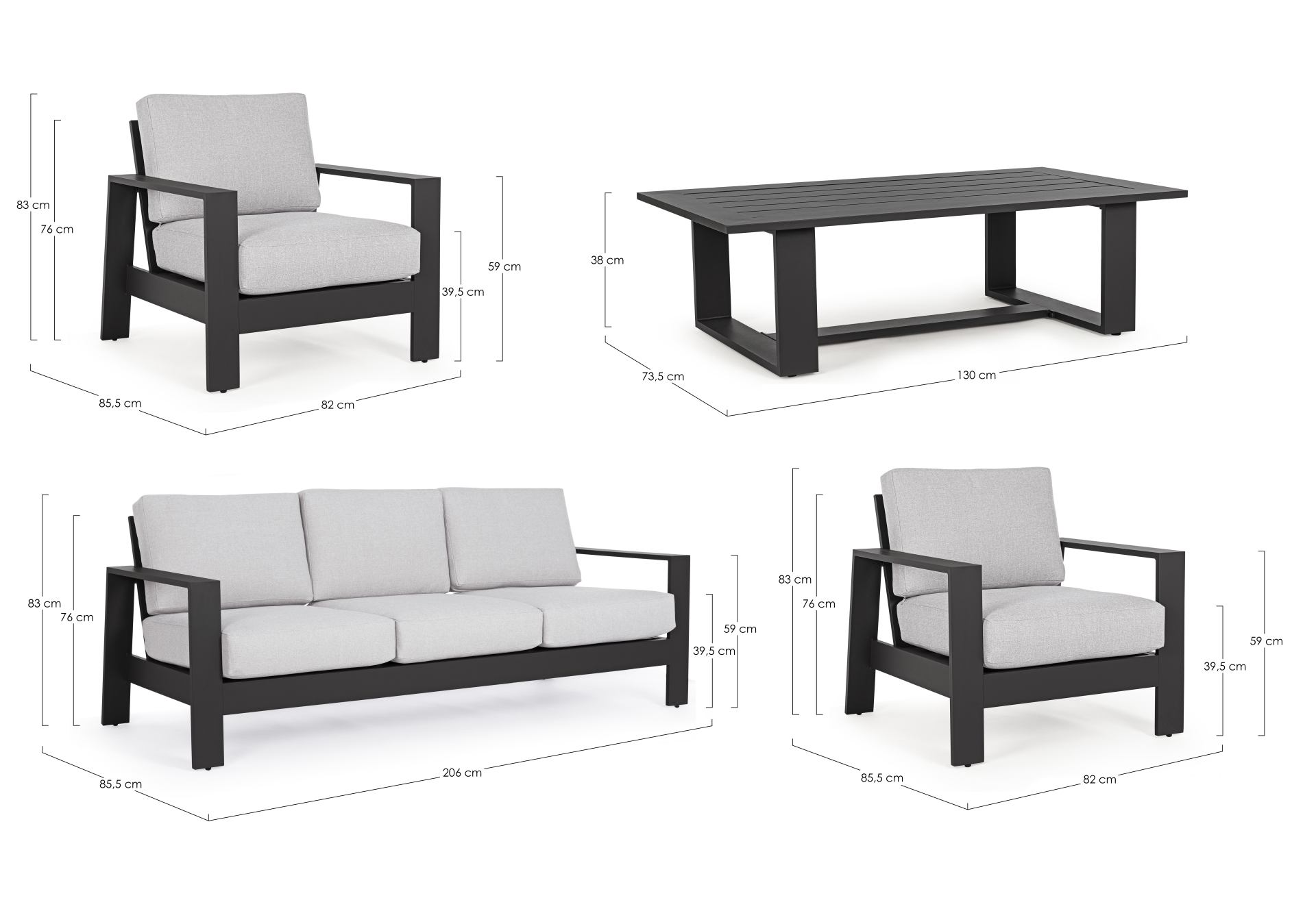 BALTIC  Lounge-Set4 mit Kissen anthrazit