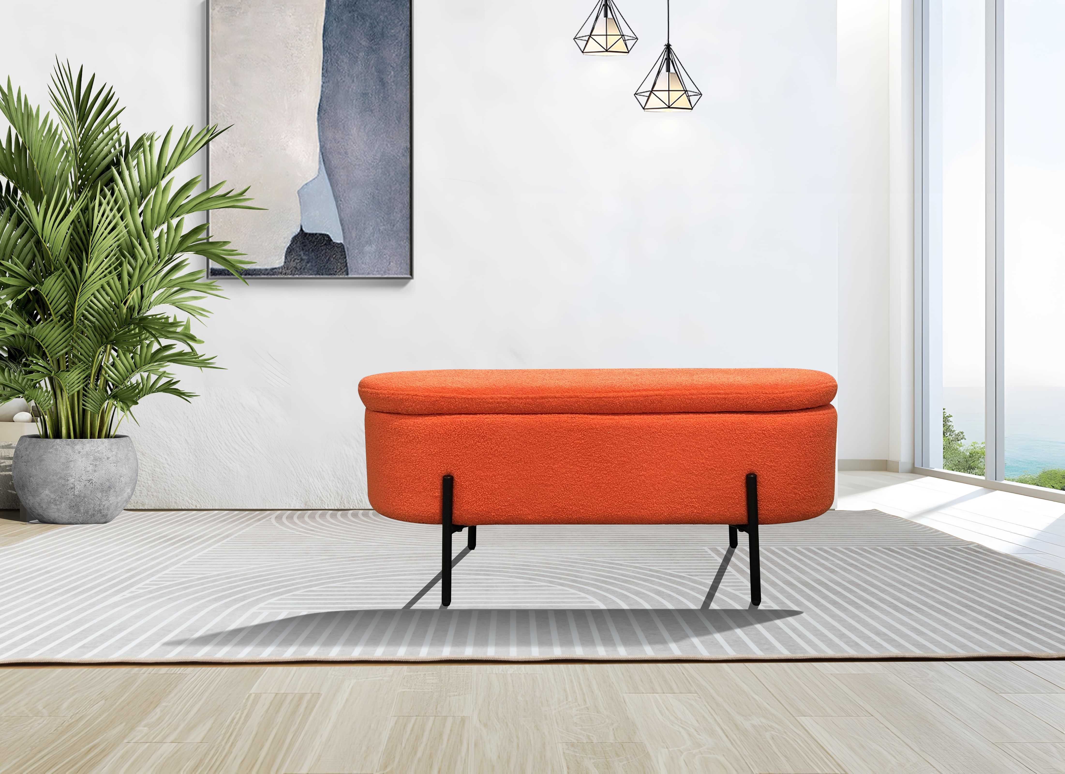 Sitzbank mit Stauraum im Kuschel-Design Teddystoff Aprikot