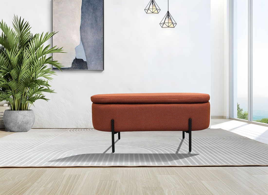 Sitzbank mit Stauraum – Stilvoller Komfort in Orange Meshgewebe 