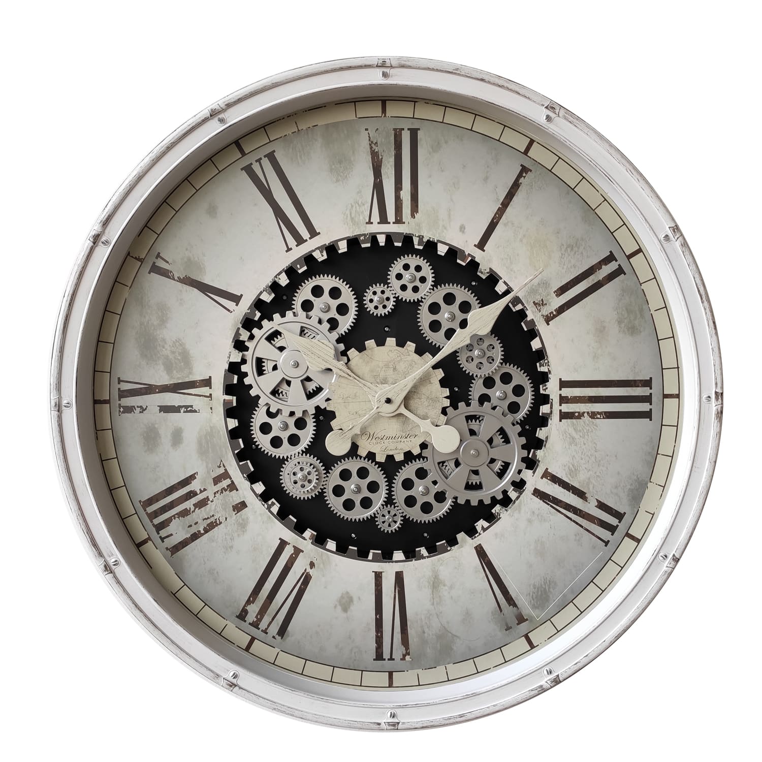 Zeitlose Eleganz – Wanduhr 76 cm mit dezenten bewegten Zahnrädern 