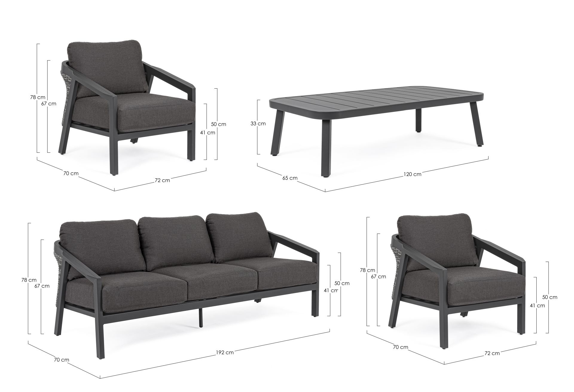 CORDOVA Lounge-Set4 mit Kissen anthrazit