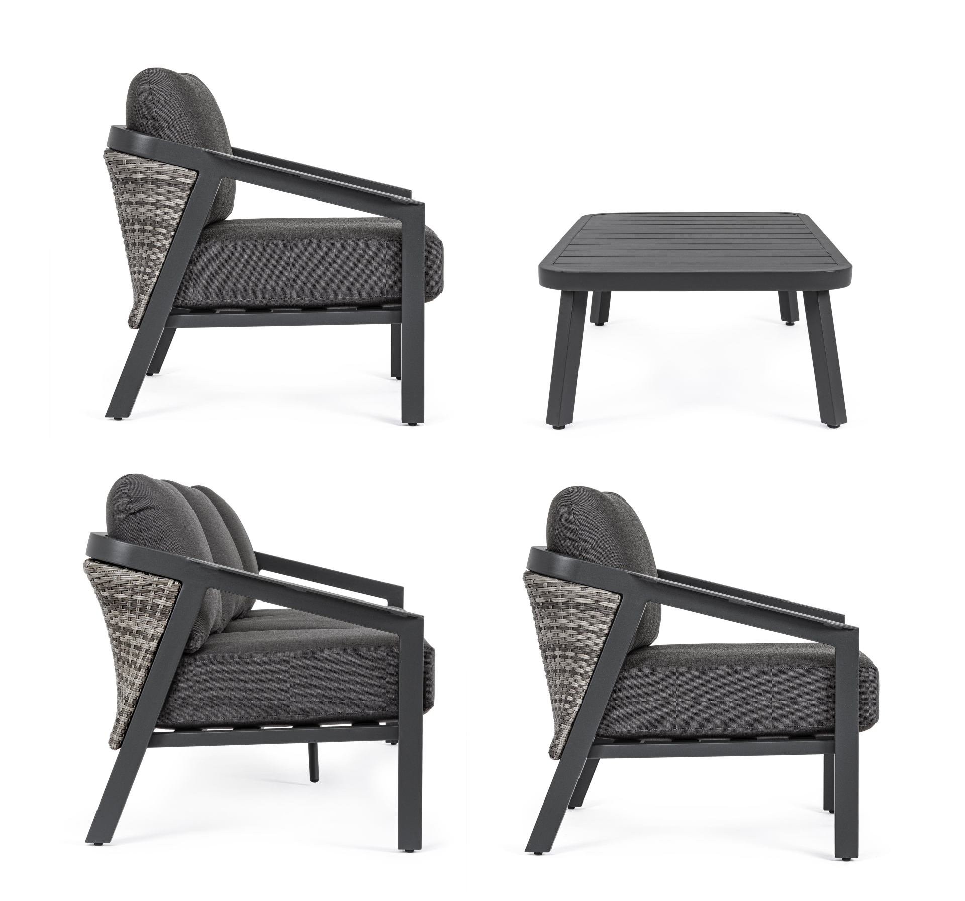 CORDOVA Lounge-Set4 mit Kissen anthrazit