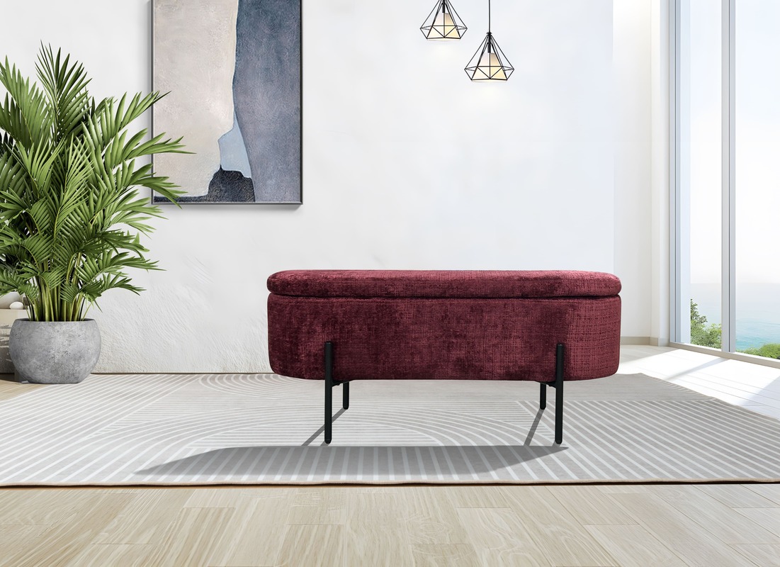 Sitzbank mit Stauraum in edler Chenille-Optik in Dunkelrot – Komfort und Stil in einem 