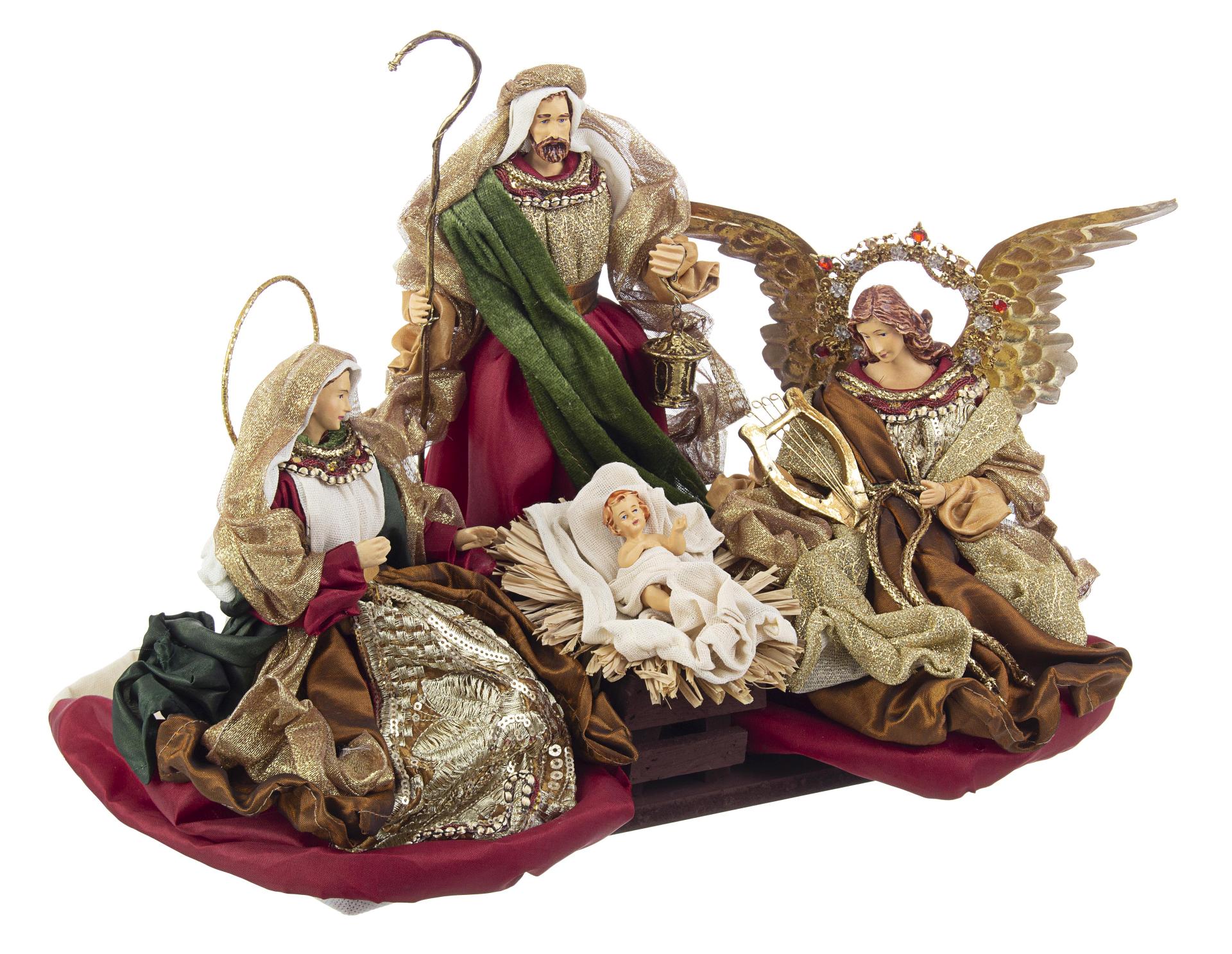 Weihnachtsskulptur Heilige Familie mit Engel