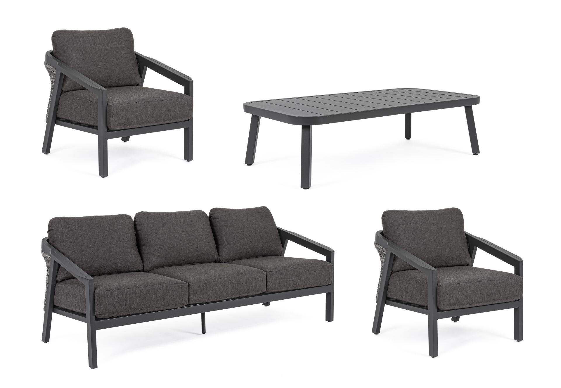 CORDOVA Lounge-Set4 mit Kissen anthrazit