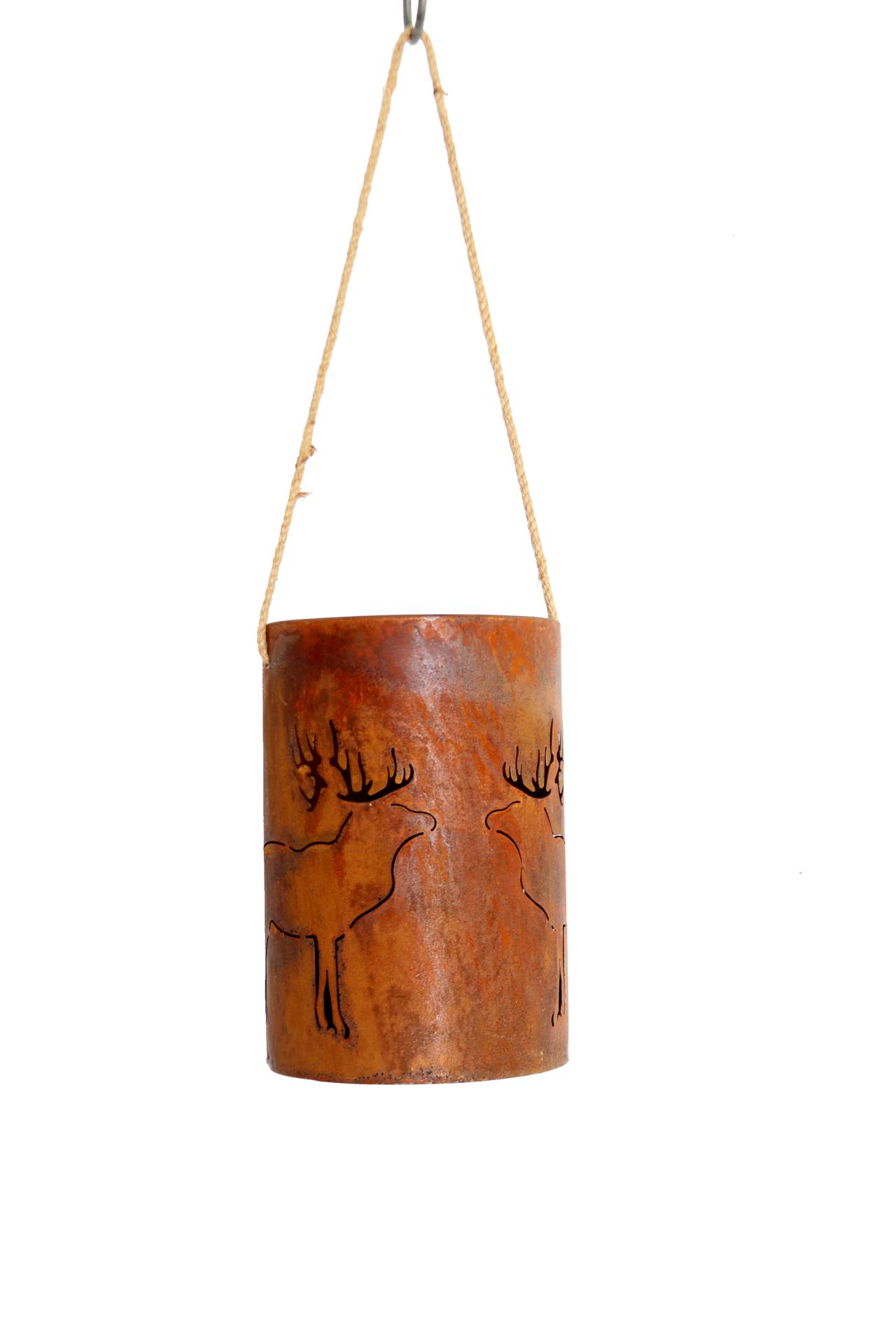 Laterne aus Rost mit Hirsch Motiv 