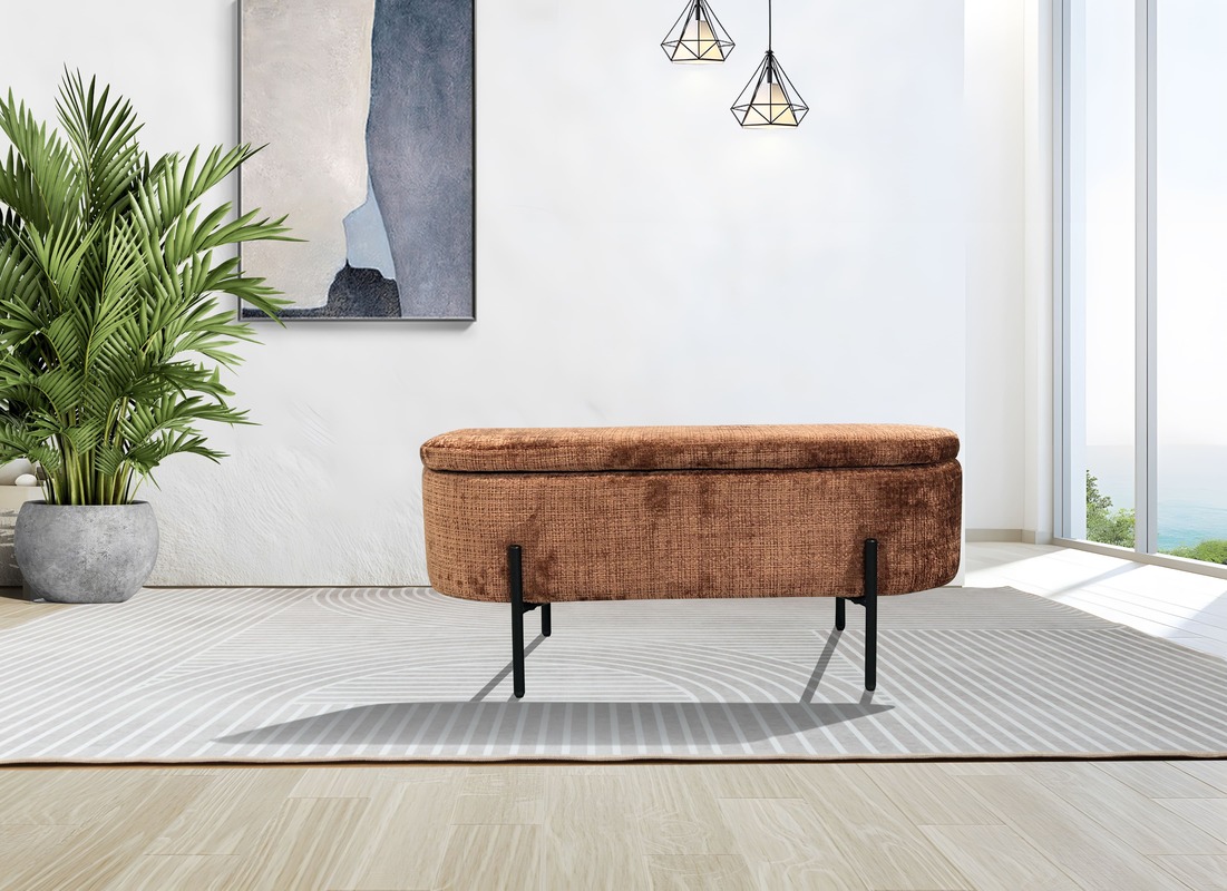 Sitzbank mit Stauraum in edler Chenille-Optik in Bronze – Komfort und Stil in einem