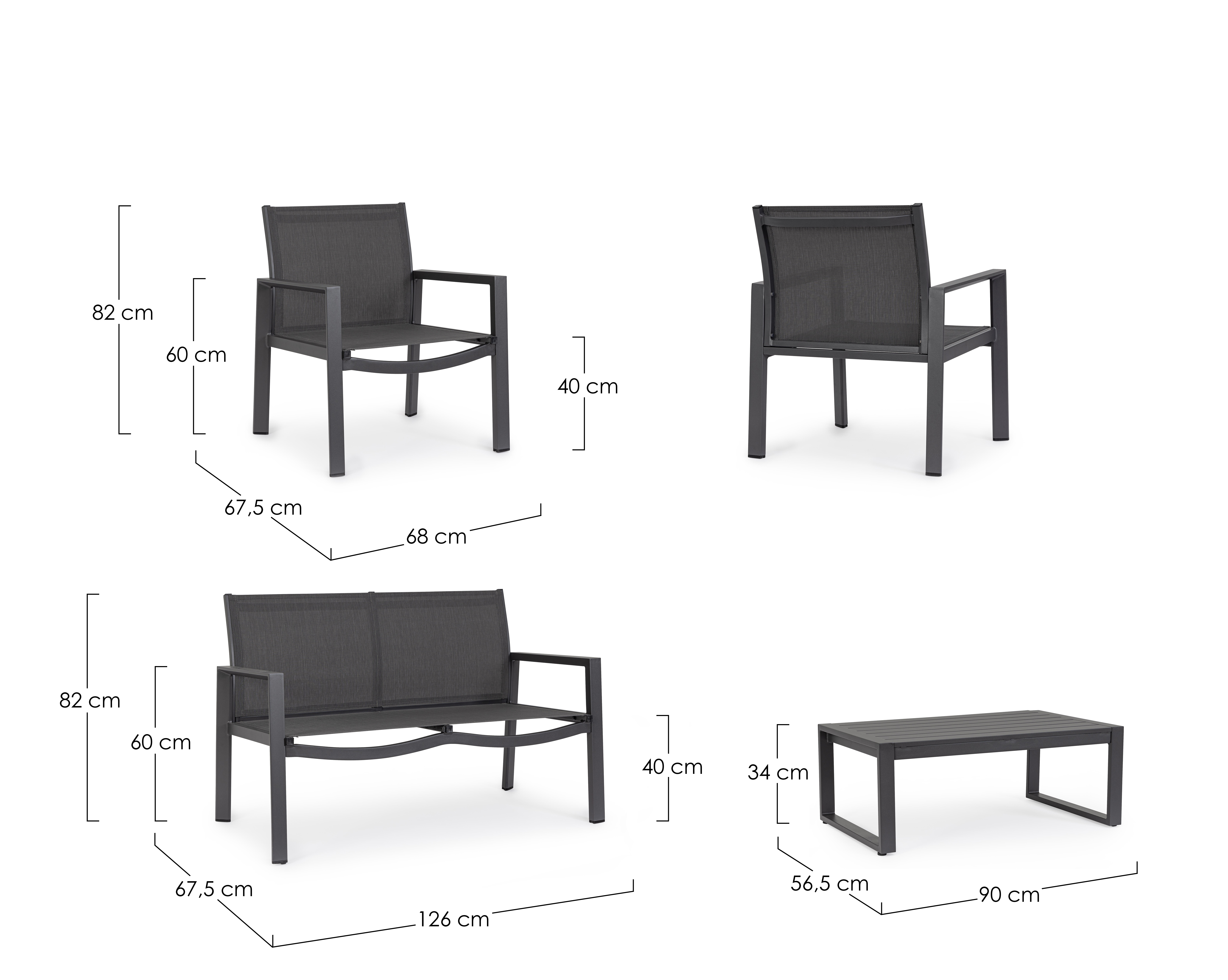 4ER SET LOUNG KALLEN ANTHRAZIT YK13