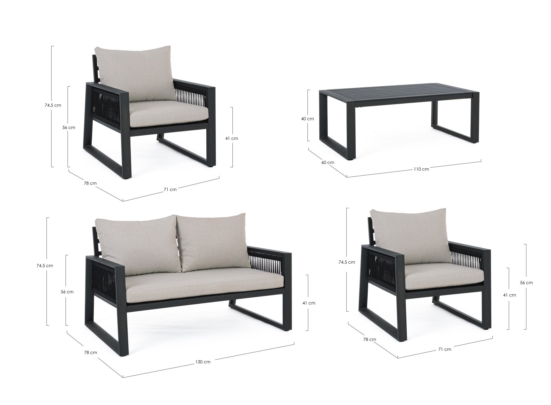 Lounge-Set 4 teilig inkl. Kissen CAPTIVA anthrazit